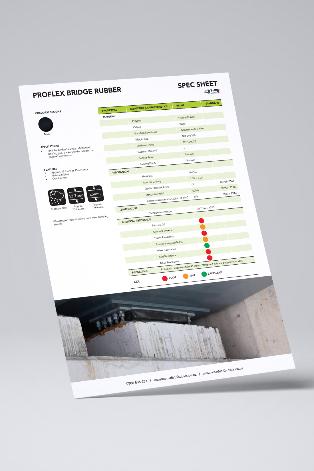 Proflex Bridge Rubber Spec Sheet