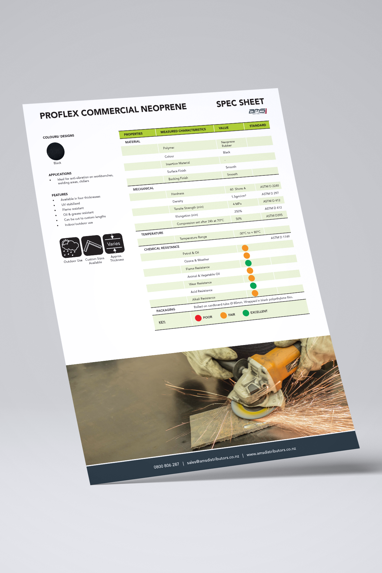 Proflex Commercial Neoprene Rubber Spec Sheet – AMS Distributors