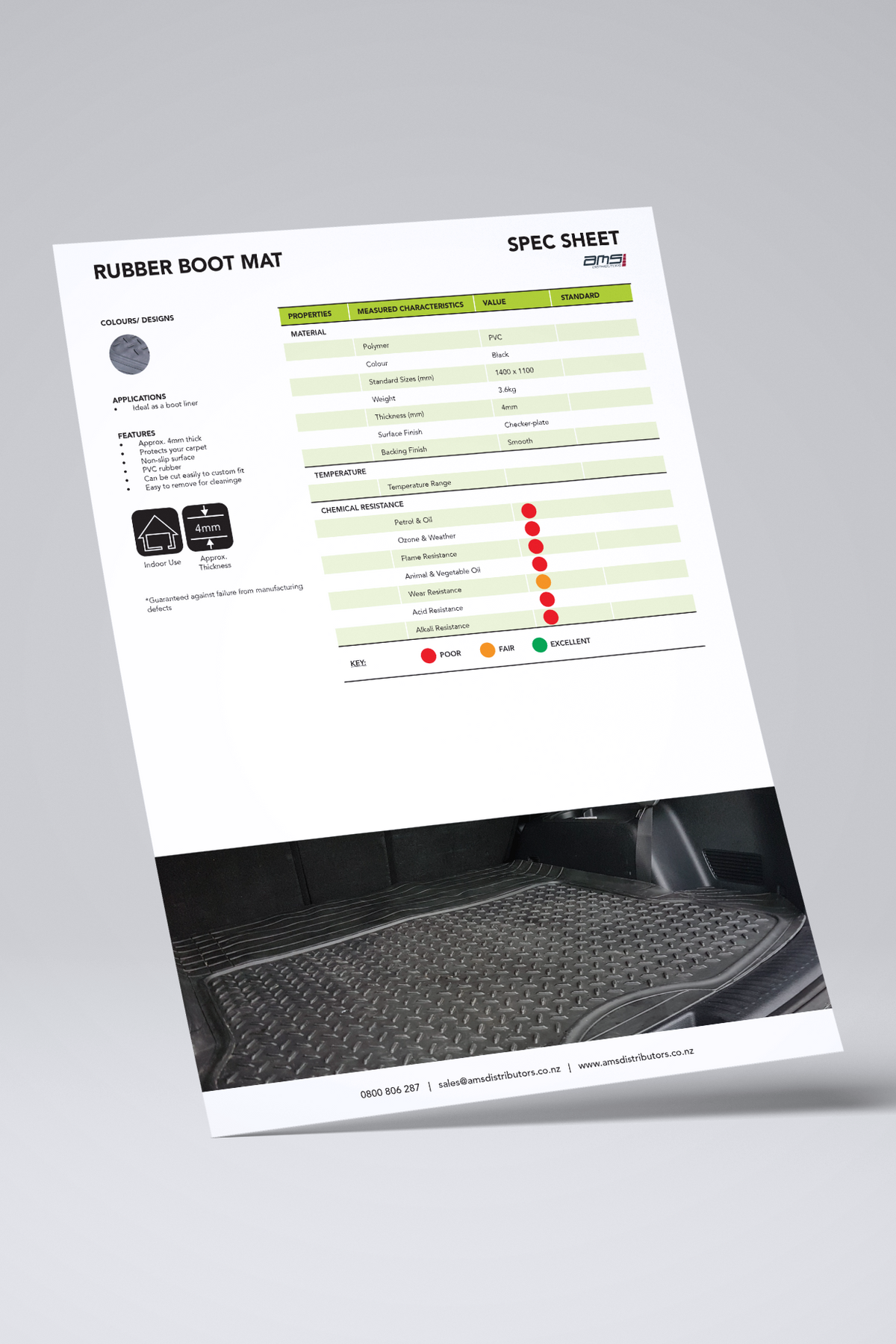Rubber Boot Mat Spec Sheet Article AMS Distributors