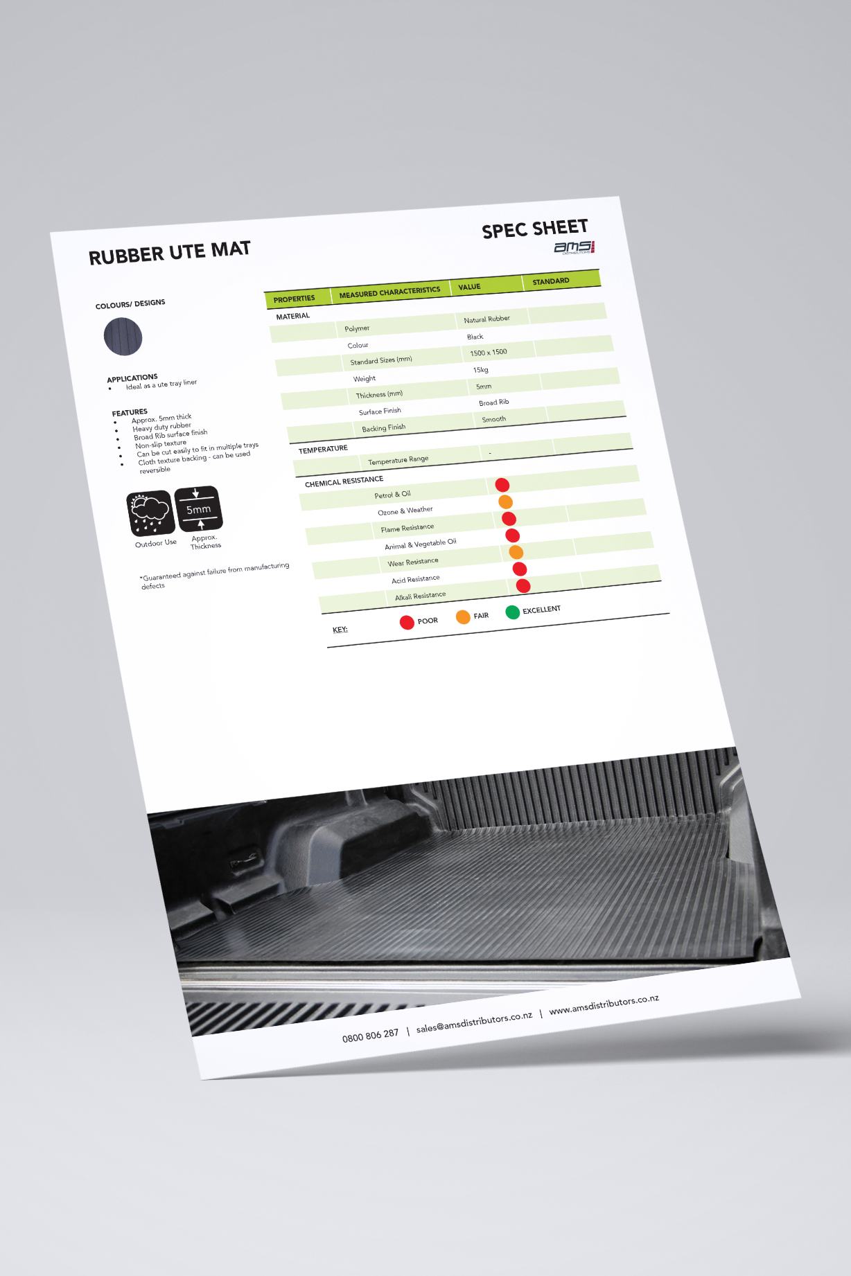 Rubber Ute Mat Spec Sheet